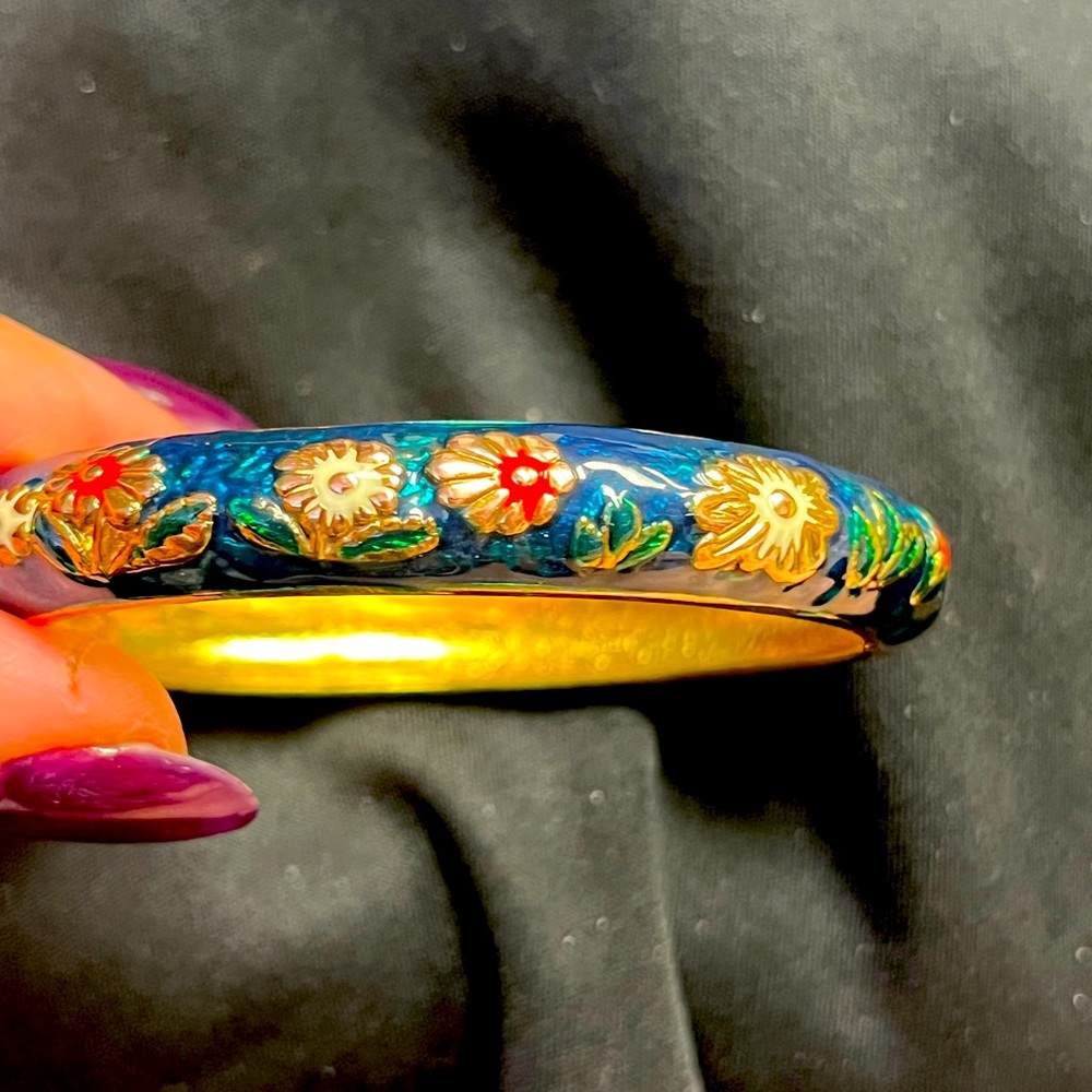 Vibrant colors,handcrafted Cloisonne Enamel, Spring Hinged Cuff Bracelet